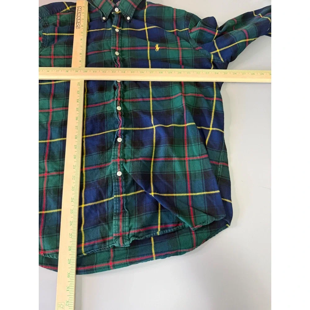 Polo Ralph Lauren Mens XL Classic Fit Flannel Shirt Plaid Green Navy Blue Pony